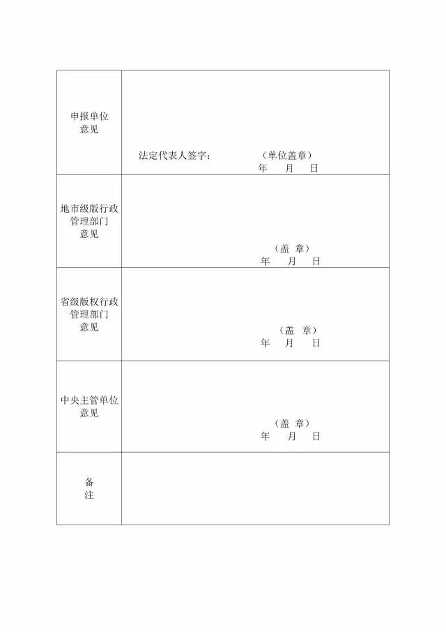 國家版權(quán)局：統(tǒng)一啟用全國版權(quán)示范城市、示范單位等申報表通知（附申請表）