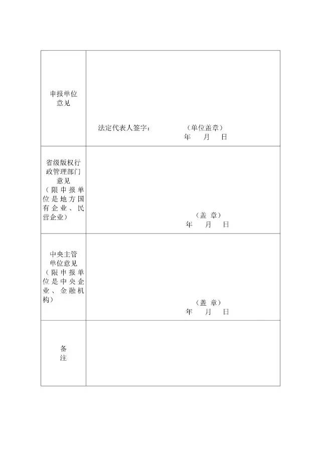 國家版權(quán)局：統(tǒng)一啟用全國版權(quán)示范城市、示范單位等申報表通知（附申請表）