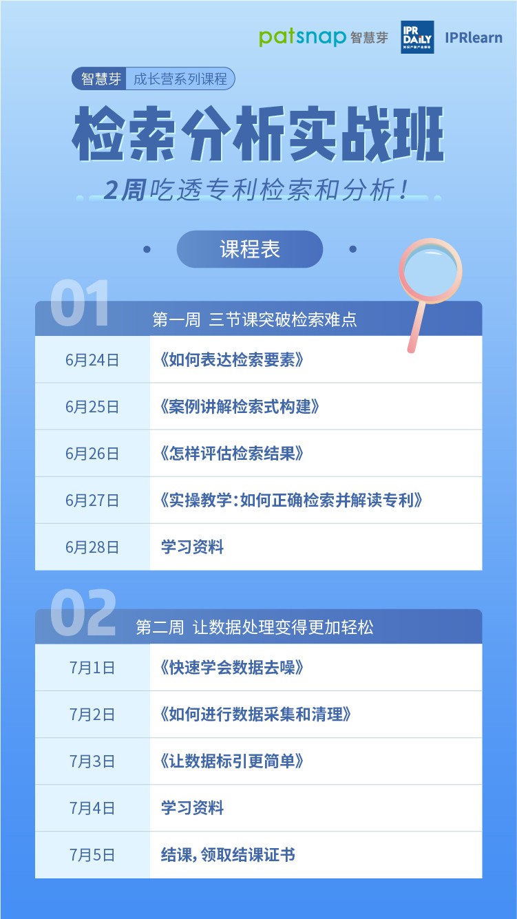 免費報名檢索分析實戰(zhàn)班，2周吃透專利檢索和數(shù)據(jù)處理！