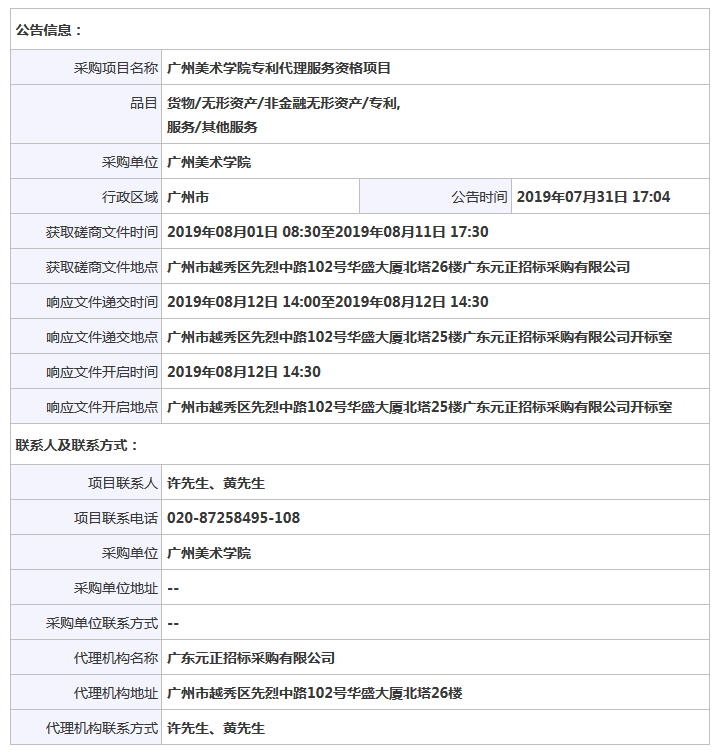 60.5萬！廣州美術(shù)學(xué)院專利代理服務(wù)資格招標(biāo)公告（全文）