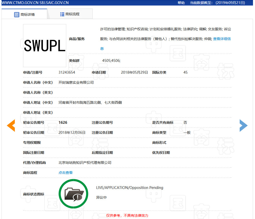 西南政法大學SWUPL商標被搶注？