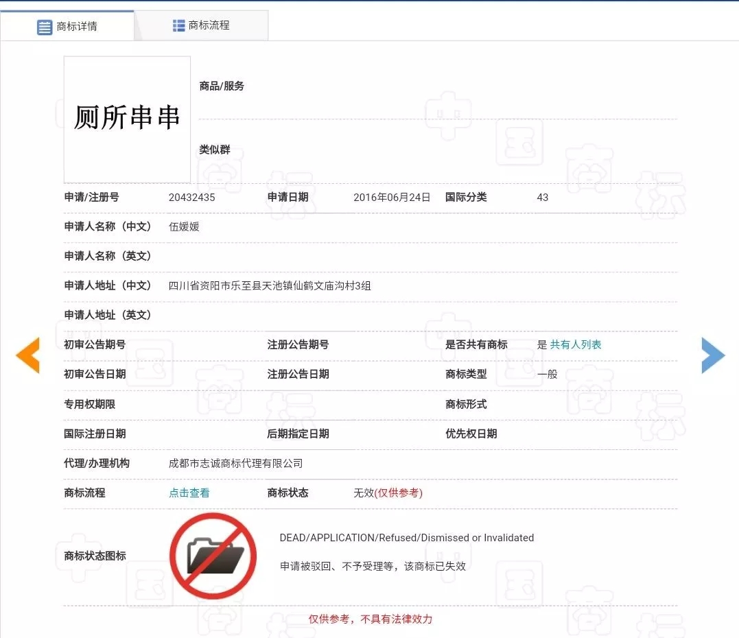 “廁所串串”商標(biāo)因不良影響全部被駁回了？