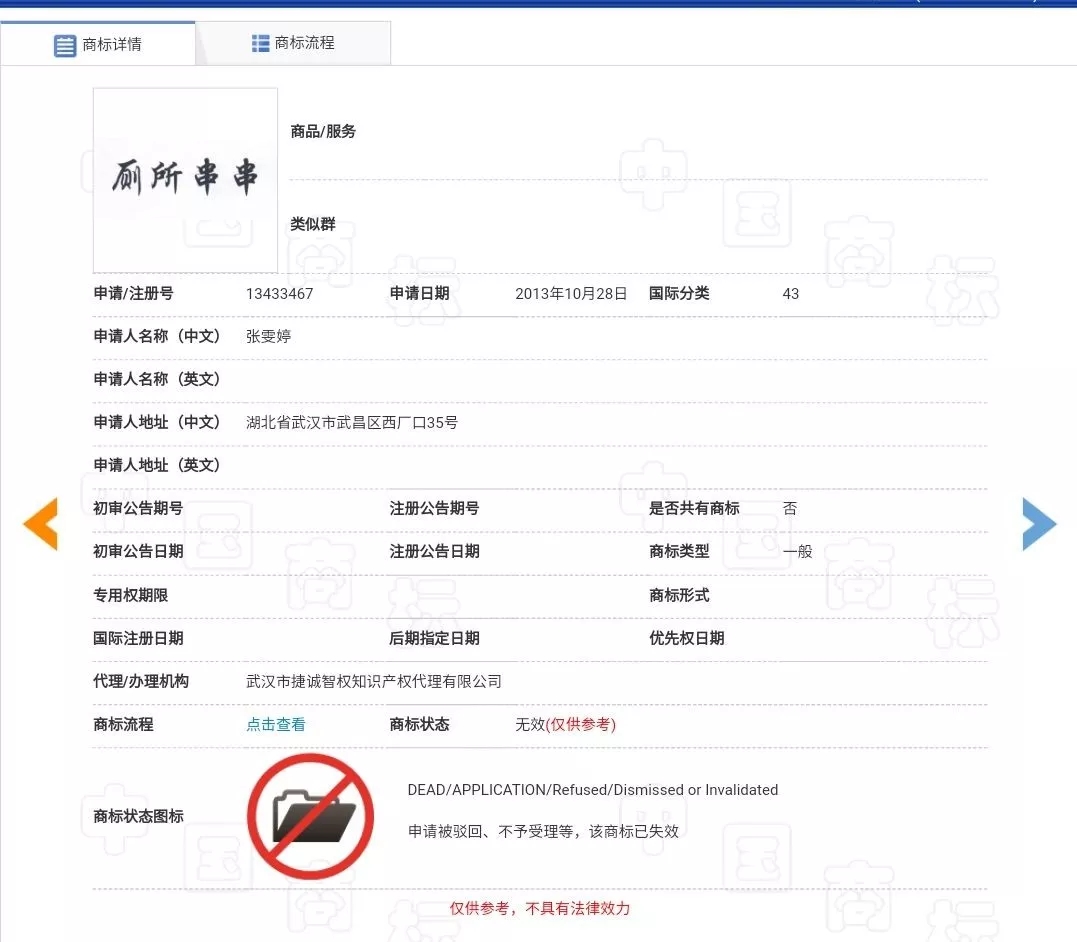 “廁所串串”商標(biāo)因不良影響全部被駁回了？