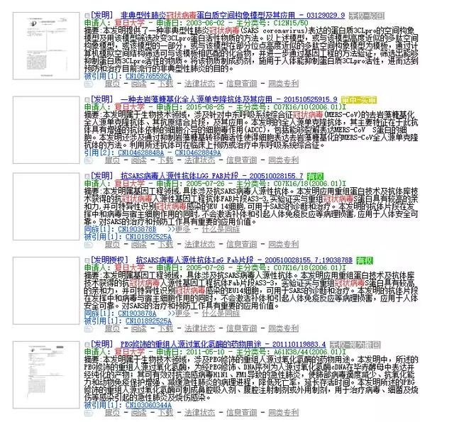 復(fù)旦大學(xué)、廈門大學(xué)、浙江大學(xué)、中山大學(xué)關(guān)于冠狀病毒專利情況