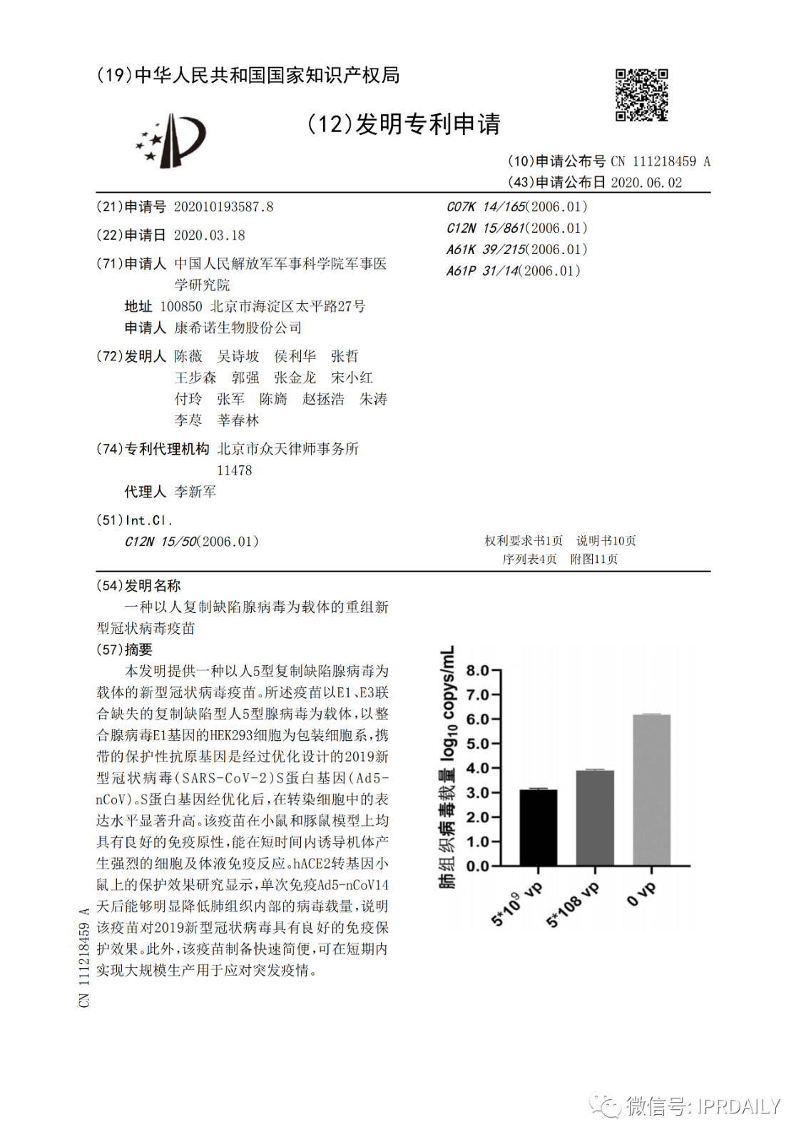 好消息！陳薇團隊獲得國內(nèi)首個新冠疫苗專利！