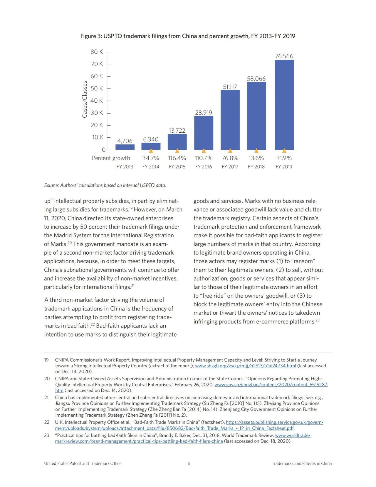 美國專利商標局（USPTO）發(fā)布針對我國專利和商標申請增長因素的調(diào)查報告