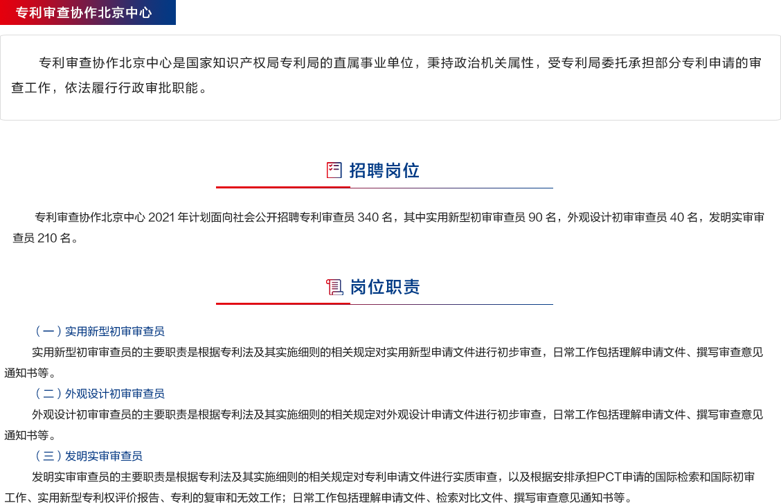 招聘專利審查員2440人?。ǜ焦?amp;職位）