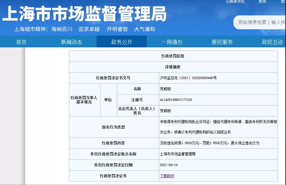個人因擅自代理28件專利申請等業(yè)務，被罰15500 元！