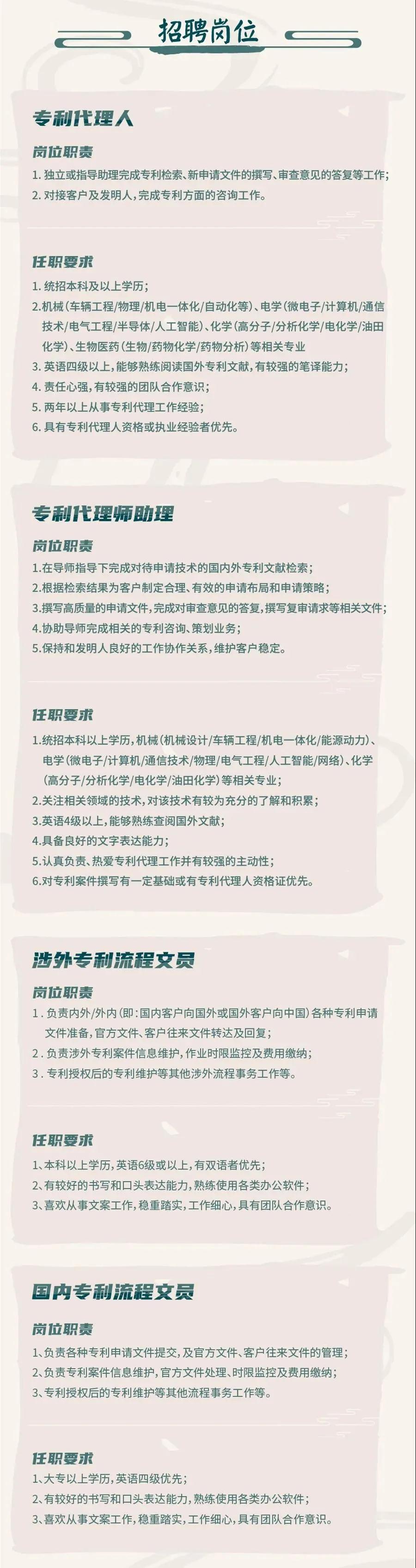 聘！三聚陽(yáng)光山西太原分公司招聘「專利代理人＋專利代理師助理＋涉外專利流程文員......」