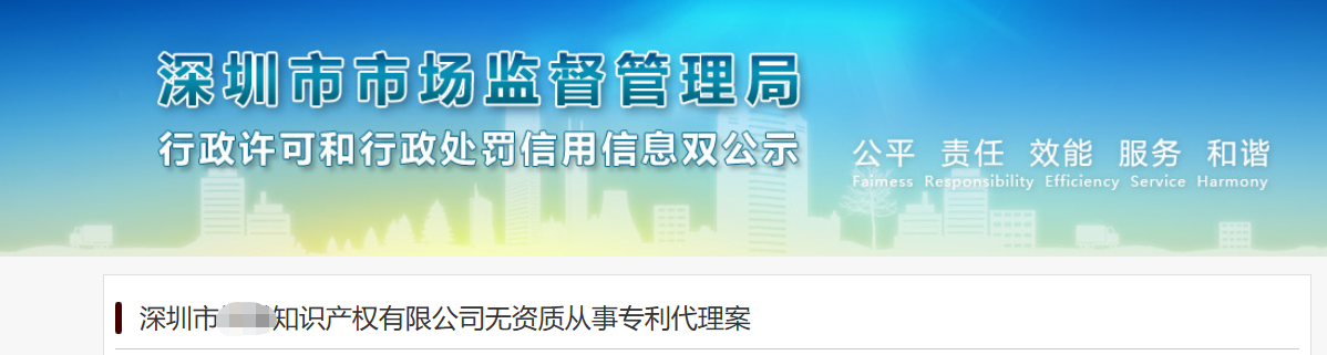 深圳某公司因無(wú)資質(zhì)從事專利代理業(yè)務(wù)被罰0.3萬(wàn)元！