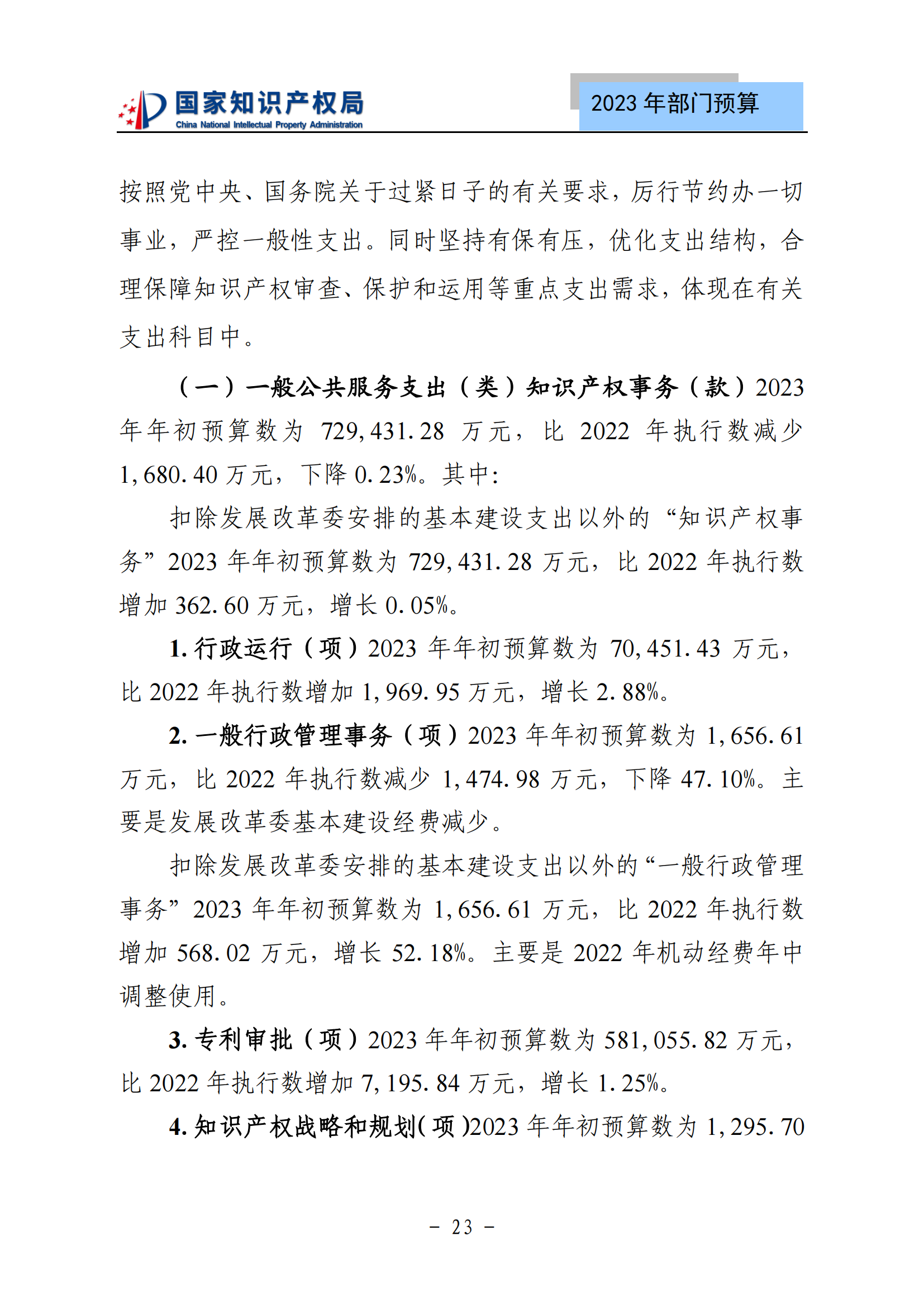 國知局2023年部門預(yù)算：專利審查費502735.77萬元，商標(biāo)委托審查費52131.10萬元！