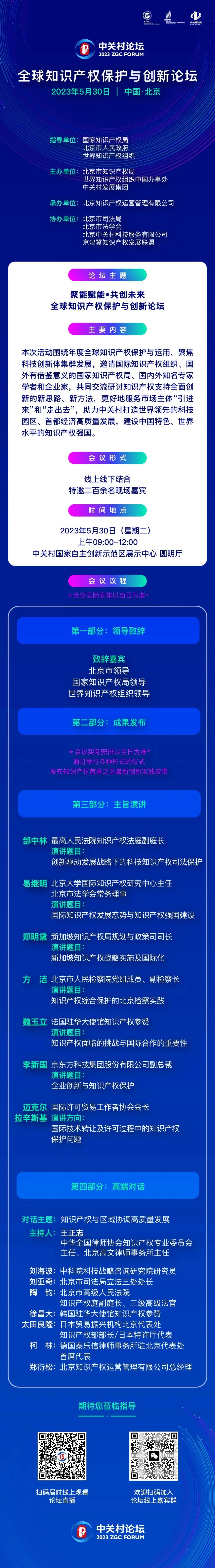 2023中關(guān)村論壇丨全球知識(shí)產(chǎn)權(quán)保護(hù)與創(chuàng)新論壇日程安排新鮮出爐