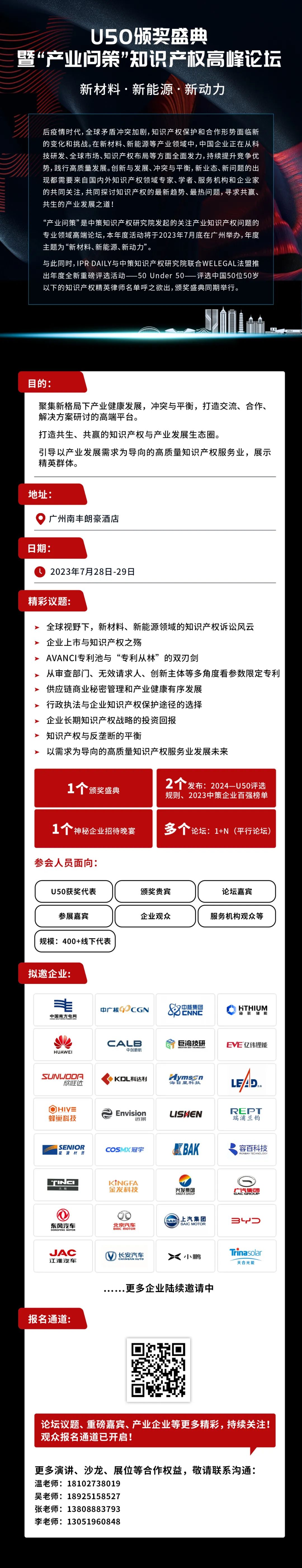 觀眾報(bào)名開啟！精彩議題：全球視野下，新材料、新能源領(lǐng)域的知識(shí)產(chǎn)權(quán)訴訟風(fēng)云（擬邀企業(yè)更新中）