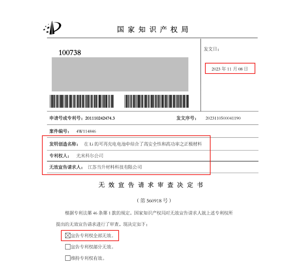 1.1億訴訟的涉案專利宣告全部無效，尤米科爾還有什么底牌？