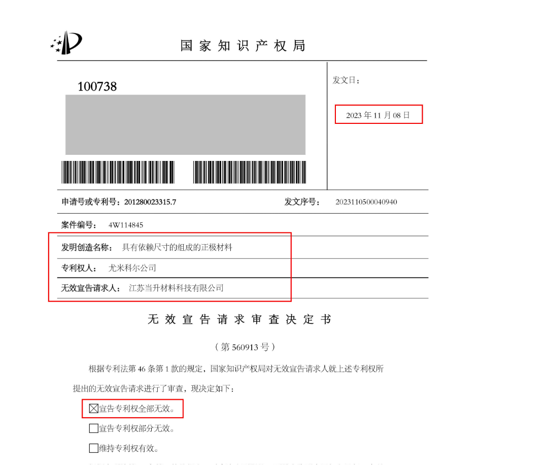 1.1億訴訟的涉案專利宣告全部無效，尤米科爾還有什么底牌？