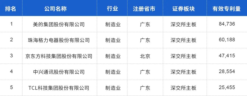 中國(guó)上市公司有效專利排行榜TOP100