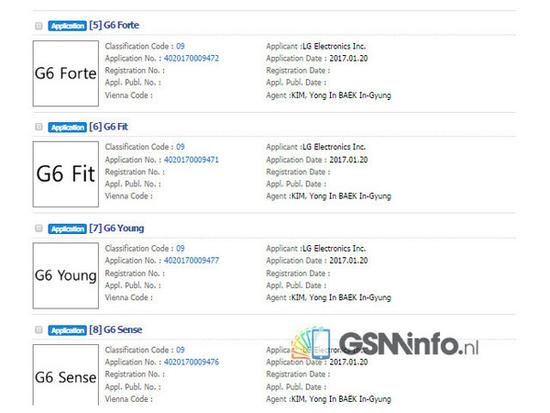 LG G6將有多個(gè)版本 這些商標(biāo)已被注冊(cè)